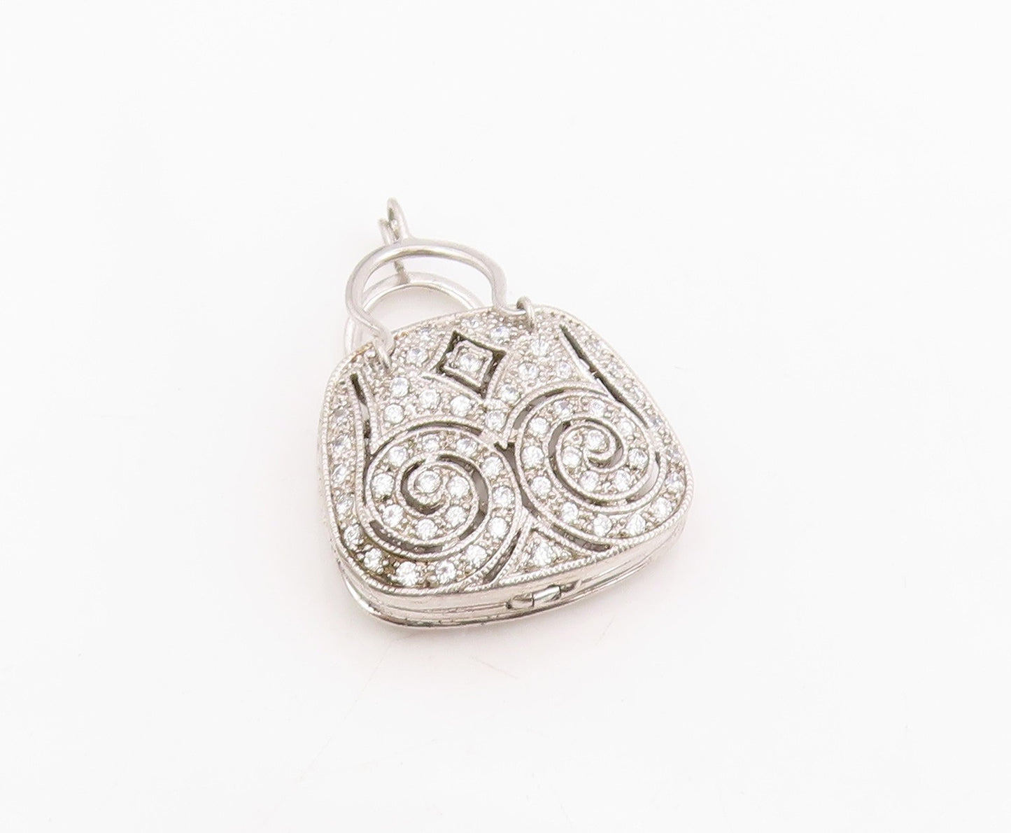 925 Sterling Silver Vintage Pendant Round CZ Openwork Handbag OPENS  PT25792