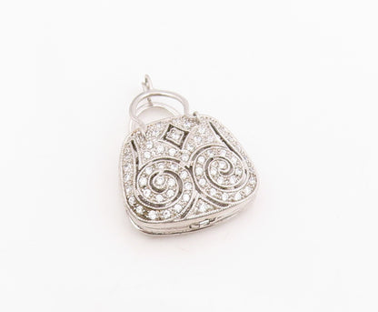 925 Sterling Silver Vintage Pendant Round CZ Openwork Handbag OPENS  PT25792