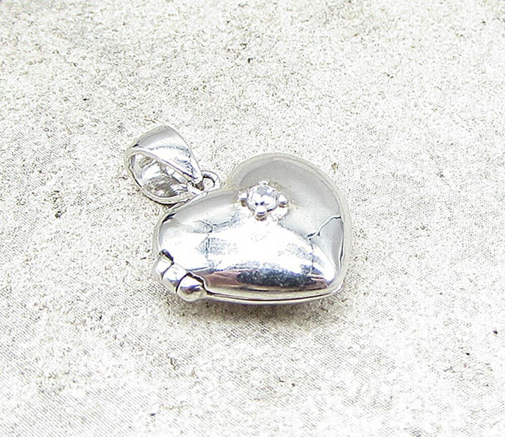 925 Silver  Cubic Zirconia Love Heart Picture Locket (Opens) Pendant  PT1206