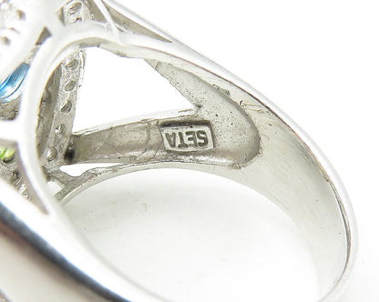 SETA 925 Sterling Silver Topaz Amethyst & Peridot Cluster Ring Sz 9  RG10983