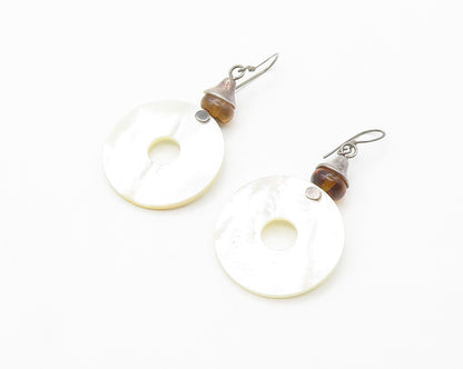 RLM STUDIO 925 Silver  Vintage Mother Of Pearl & Amber Drop Earrings  EG7237