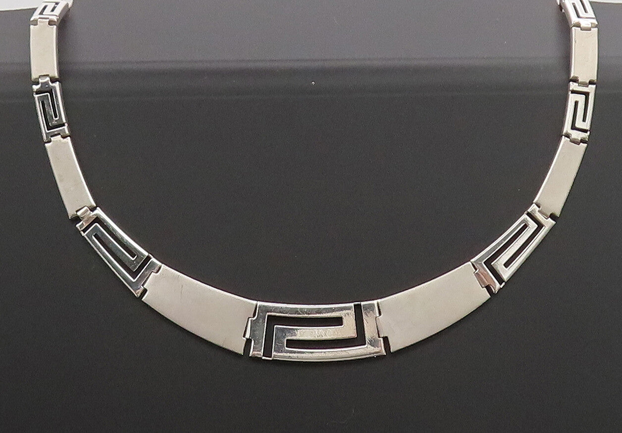 925 Silver  Vintage Brutalist Matt Finish Alternat Cutout Necklace  NE4154