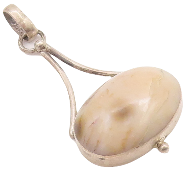 925 Sterling Silver Vintage Pendant Large Cabochon Brown Oval Gemstone  PT23250