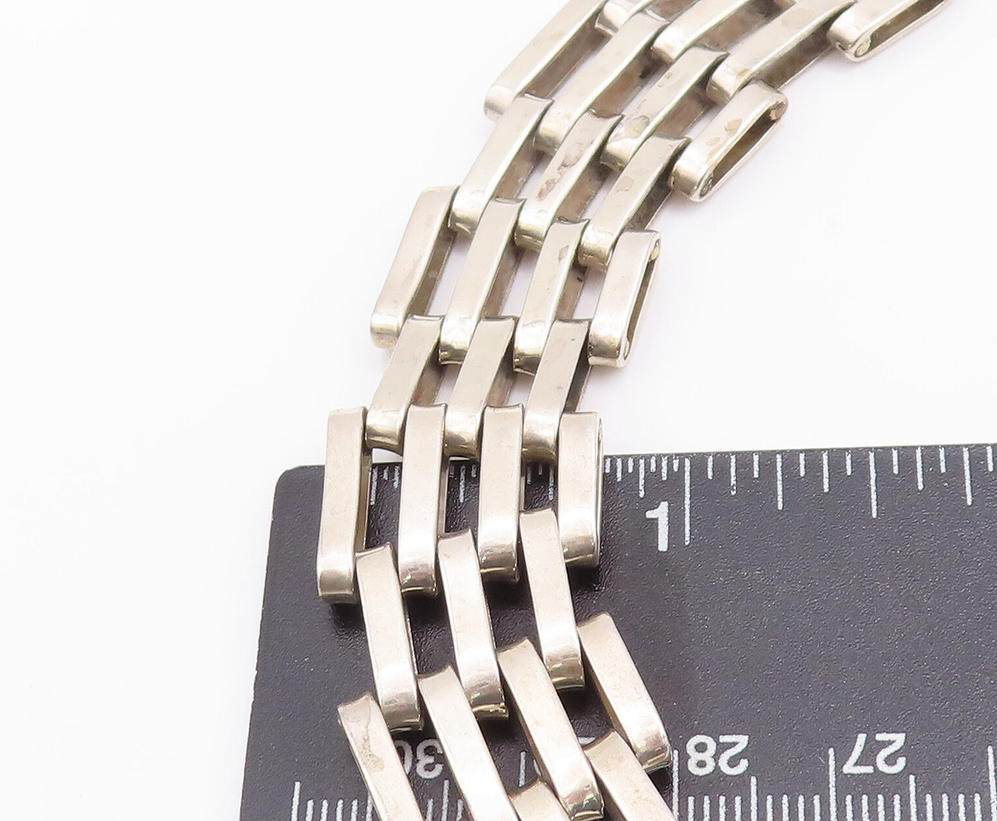925 Sterling Silver Vintage Necklace MEXICO Hinged Slabs Link Broad Band  NE4300