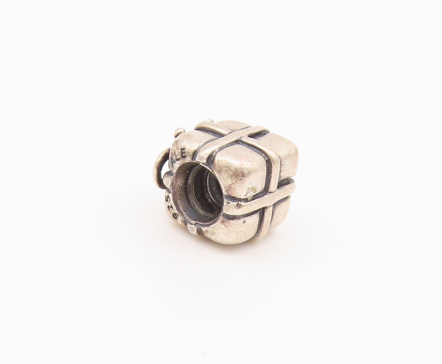 925 Sterling Silver Vintage Pendant PANDORA Mini Carved Gift Box Charm  PT24255