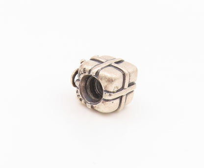 925 Sterling Silver Vintage Pendant PANDORA Mini Carved Gift Box Charm  PT24255