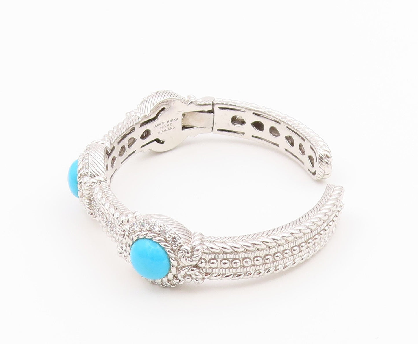 925 Sterling Silver Vintage Bracelet JUDITH RIPKA Turquoise & CZ Cuff  BT12168