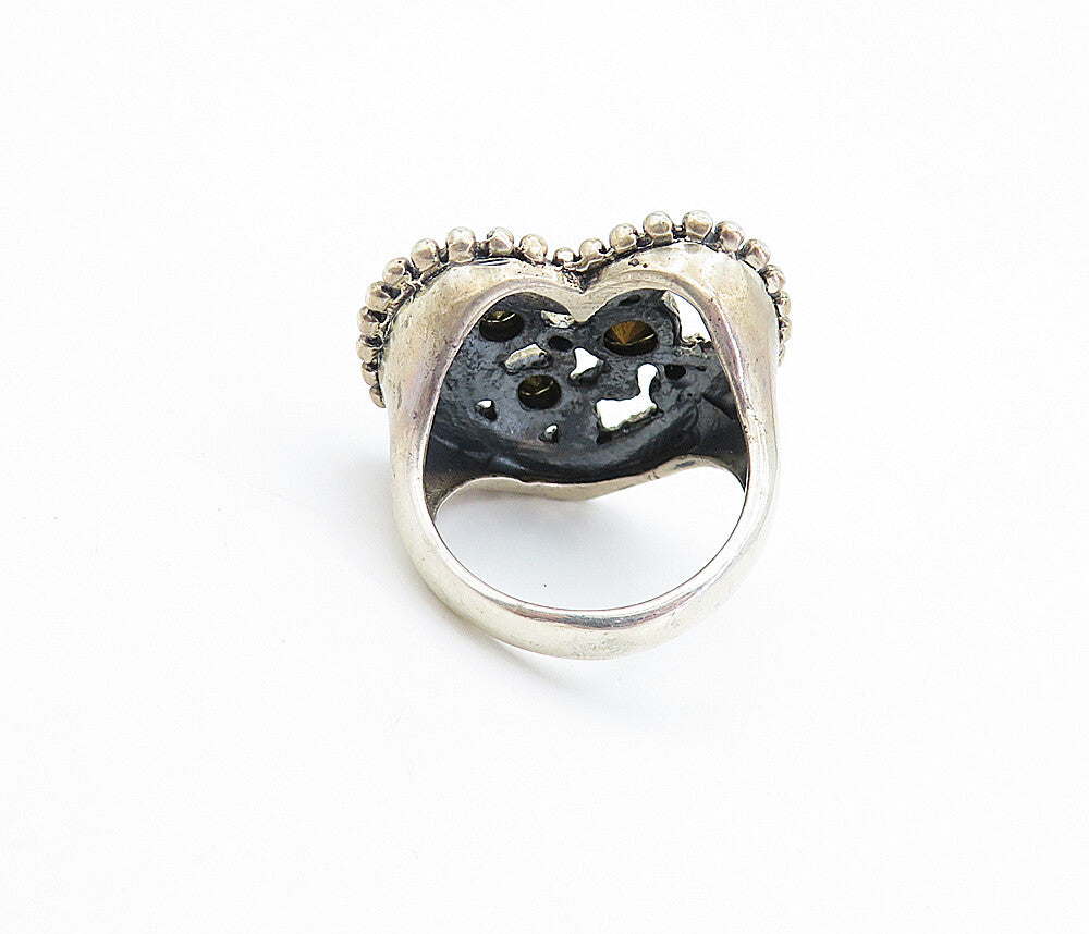 925 Silver  Vintage Hematite & Cubic Zirconia Cocktail Ring Sz 5.5  RG7729