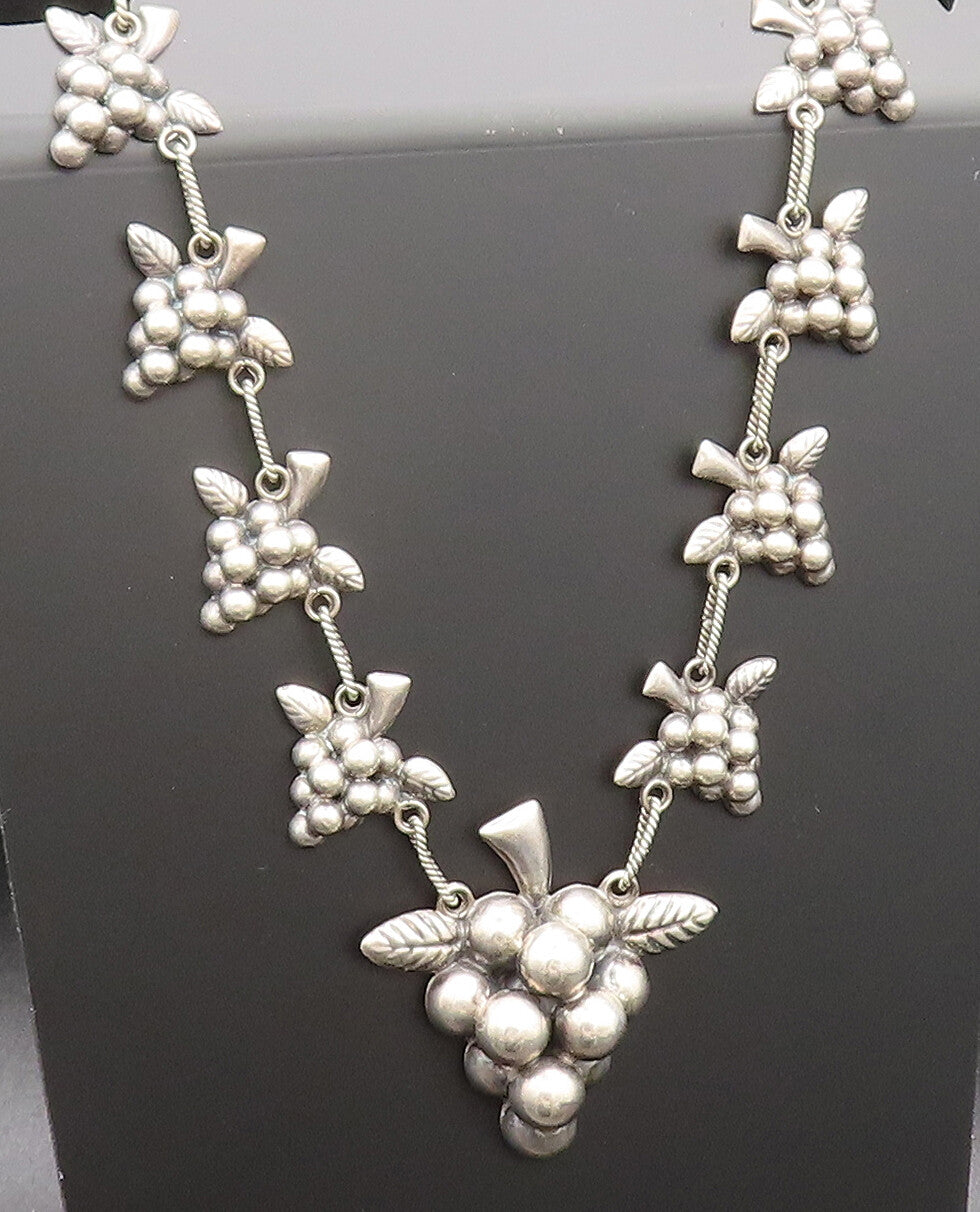 MEXICO 925 Sterling Silver Vintage Hollow Grape Cluster Chain Necklace NE4025