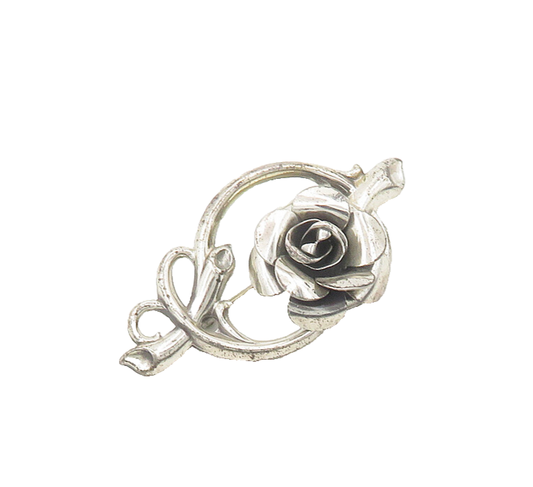 925 Sterling Silver  Vintage Shiny Sculpted Rose Flower Brooch Pin  BP7457