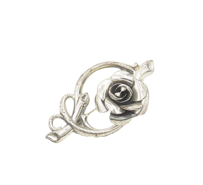 925 Sterling Silver  Vintage Shiny Sculpted Rose Flower Brooch Pin  BP7457