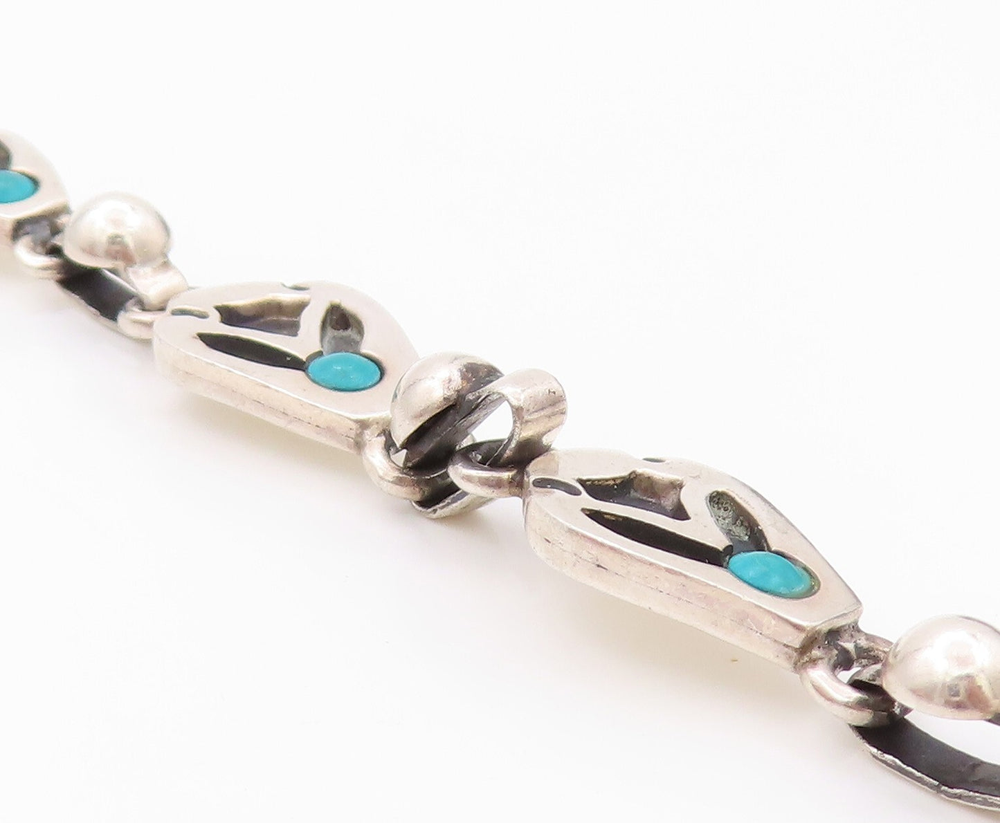 925 Sterling Silver Vintage Bracelet MEXICO Turquoise Flower Carved  BT11083