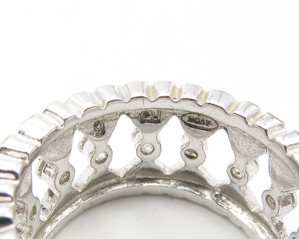 925 Sterling Silver  Sparkling Topaz Love Heart Design Band Ring Sz 6  RG11477