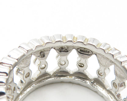 925 Sterling Silver  Sparkling Topaz Love Heart Design Band Ring Sz 6  RG11477