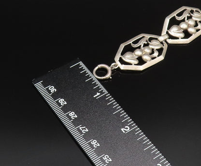 BAUR 925 Silver  Vintage Grapes & Leaf Motif Cutout Link Bracelet  BT9635