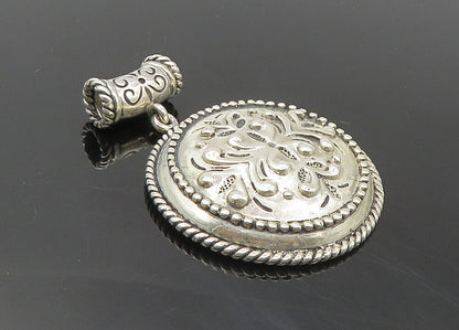925 Sterling Silver  Vintage Raised Floral Design Round Slide Pendant  PT7488