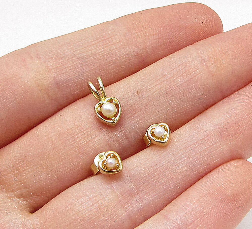 Gold Over 925 Sterling Silver Pearl Love Heart Pendant & Earrings Set  TR1009