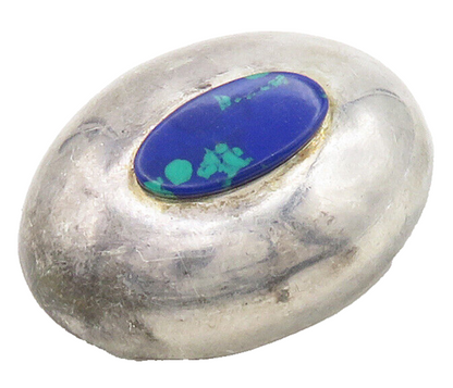 MEXICO 925 Sterling Silver  Vintage Azurite Smooth Dome Brooch Pin  BP6503