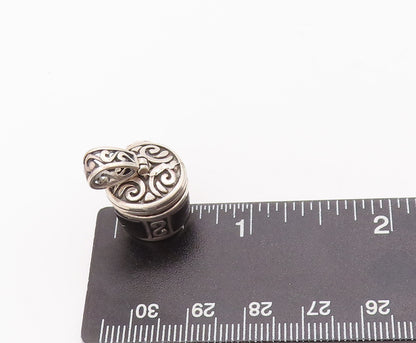 925 Sterling Silver Vintage Pendant Swirly Carved Onyx Box Charm (OPENS) PT22884