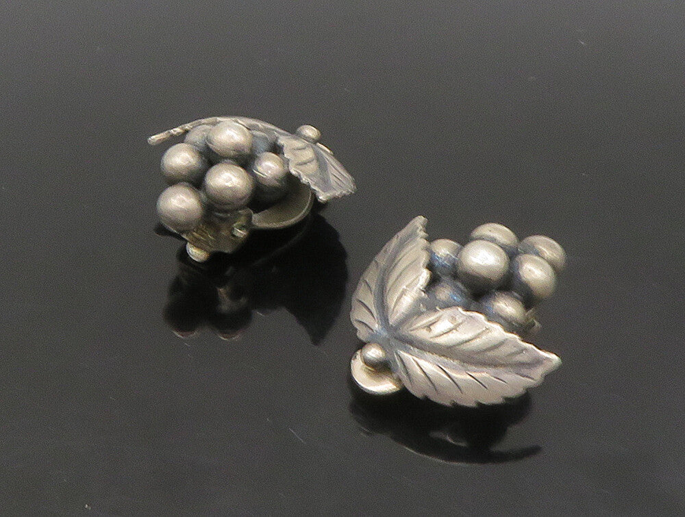 925 Sterling Silver  Vintage Grape Bunch Motif Non Pierce Earrings  EG11443