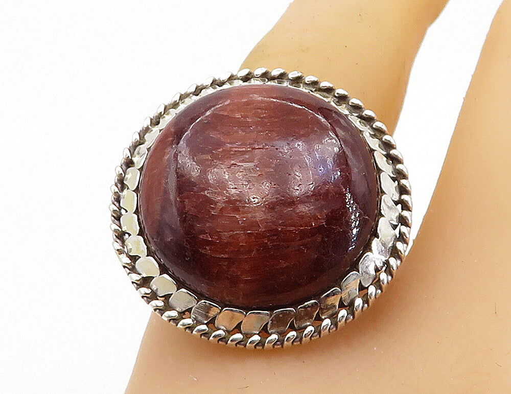 925 Sterling Silver  Cabochon Cut Jasper Round Cocktail Ring Sz 9.5  RG8178