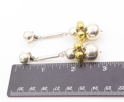 925 Sterling Silver Vintage Earrings MEXICO Drop Gold & Silver Beads EG13582