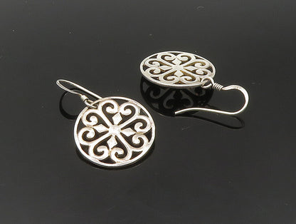 925 Silver  Vintage Love Heart Pattern Floral Motif Dangle Earrings  EG11522