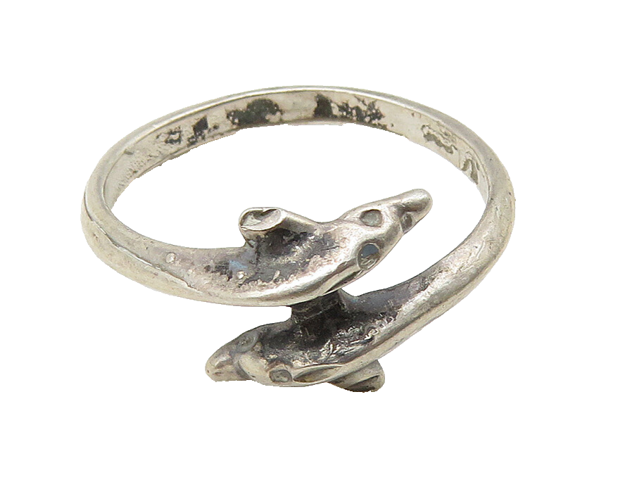 925 Sterling Silver  Vintage Dark Tone Dolphin Bypass Band Ring Sz 6  RG10423