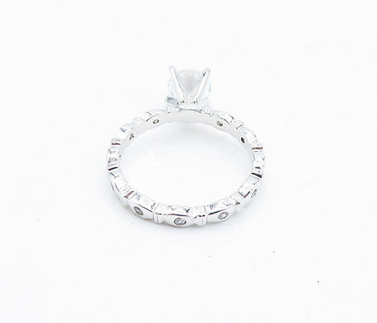 925 Sterling Silver  Cubic Zirconia Solitaire With Accents Ring Sz 8  RG5844
