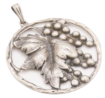 925 Sterling Silver Vintage Pendant Antique Cutout Grape Cluster Plant  PT23585