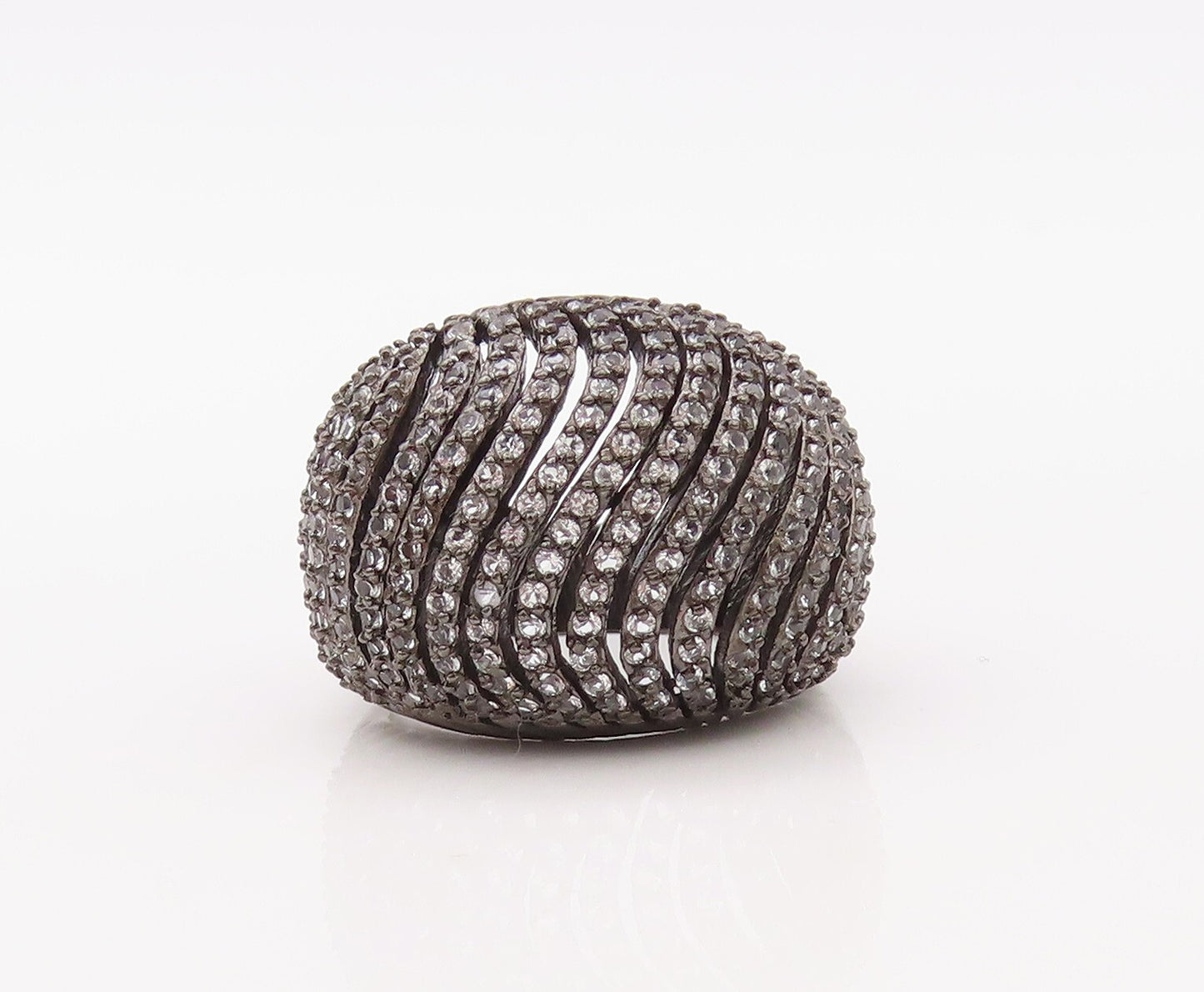 925 Sterling Silver Vintage Ring Wavy Cutout CZ Inlay Domed  Sz 7.5  RG30752