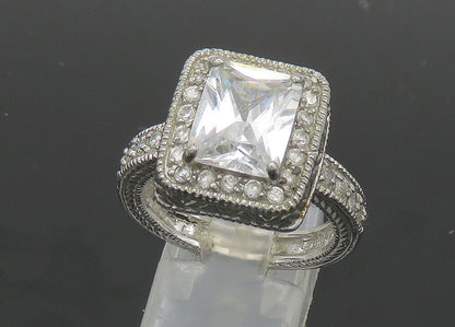 925 Sterling Silver  Vintage Shiny Cubic Zirconia Cocktail Ring Sz 10  RG20796