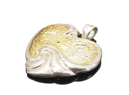 GORHAM 925 Silver  Vintage 2 Tone Love Heart Etched Quote Drop Pendant  PT6363