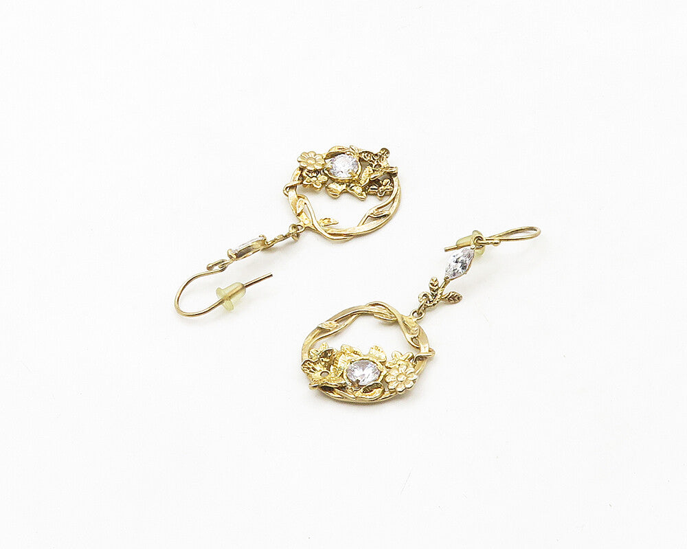 ISRAEL 925 Silver  Vintage Cubic Zirconia Floral Butterfly Earrings  EG9620