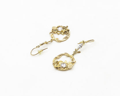 ISRAEL 925 Silver  Vintage Cubic Zirconia Floral Butterfly Earrings  EG9620