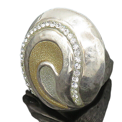 DESIGNER 925 Silver  Vintage Rhinestones Swirl Cocktail Ring Sz 7  RG22696