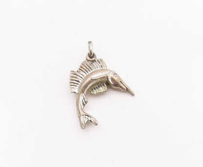 925 Sterling Silver  Vintage Sculpted Sailfish Charm Pendant  PT20905