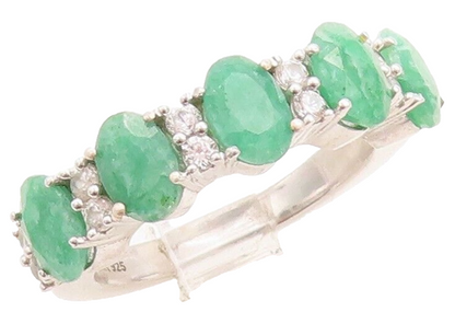 925 Sterling Silver Vintage Ring Oval Cut Emerald & Topaz Band  Sz 7  RG30118