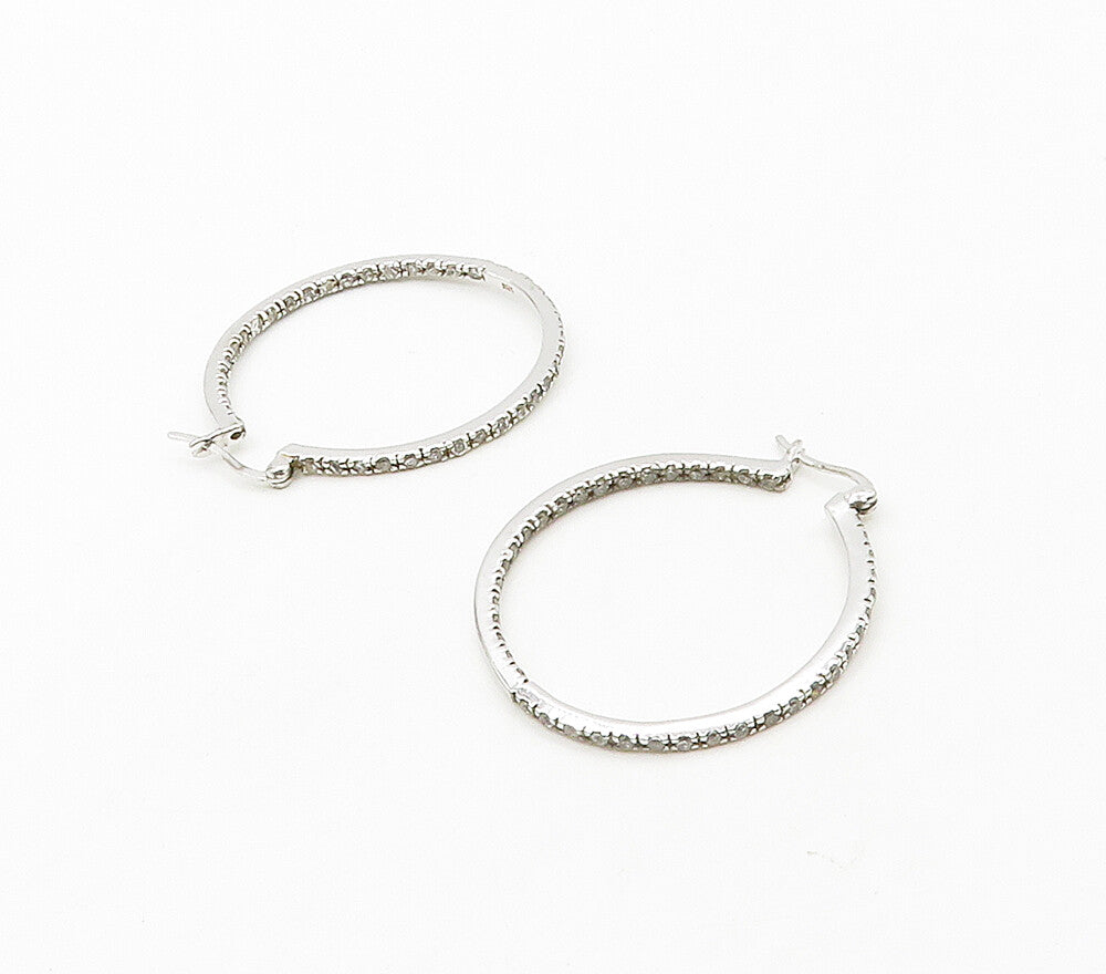 925 Sterling Silver  Shiny Topaz Round Hoop Earrings  EG8381
