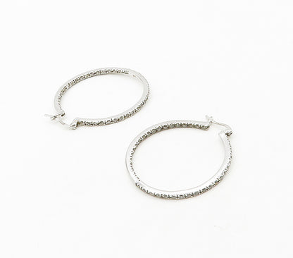 925 Sterling Silver  Shiny Topaz Round Hoop Earrings  EG8381