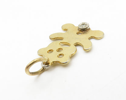 925 Sterling Silver  Vintage Petite Genuine Diamond Teddy Bear Pendant PT10829