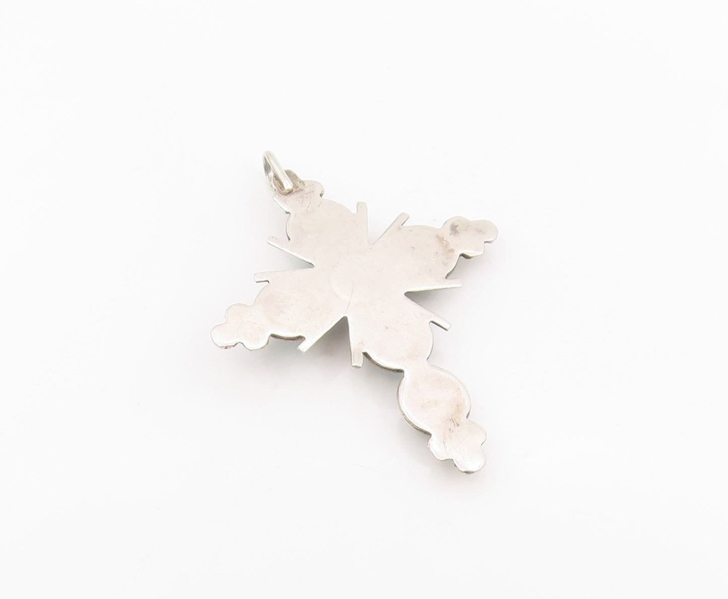 925 Sterling Silver Vintage Pendant NAVAJO ZUNI Round Turquoise Cross  PT25670