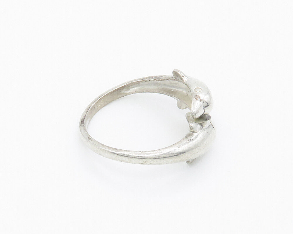 925 Sterling Silver  Vintage Shiny Dolphin Bypass Band Ring Sz 8.5  RG14933
