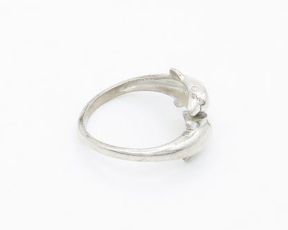 925 Sterling Silver  Vintage Shiny Dolphin Bypass Band Ring Sz 8.5  RG14933