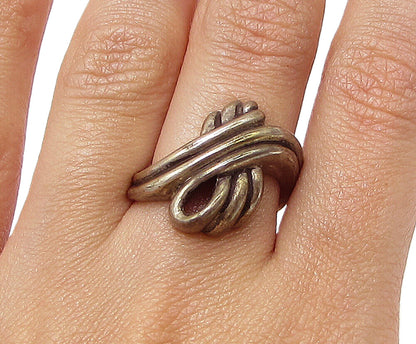 925 Sterling Silver  Vintage Dark Tone Ribbon Knot Band Ring Sz 6.5  RG3101