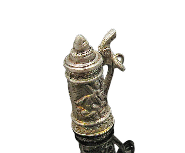 925 Sterling Silver  Vintage Beer Stein Cup Motif Pendant (OPENS)  PT15888