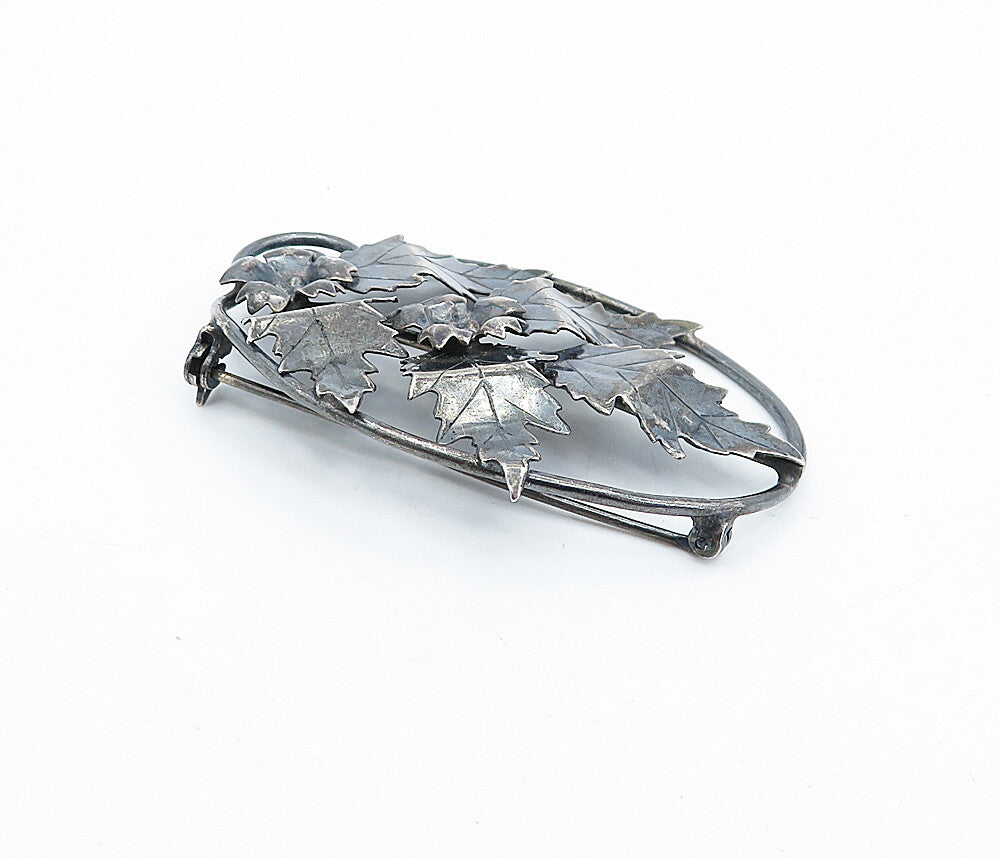 925 Sterling Silver  Vintage Antique Oxidized Floral Leaves Brooch Pin  BP1128