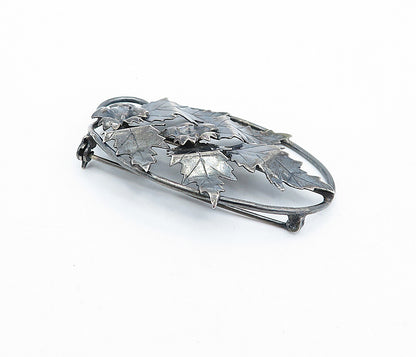 925 Sterling Silver  Vintage Antique Oxidized Floral Leaves Brooch Pin  BP1128