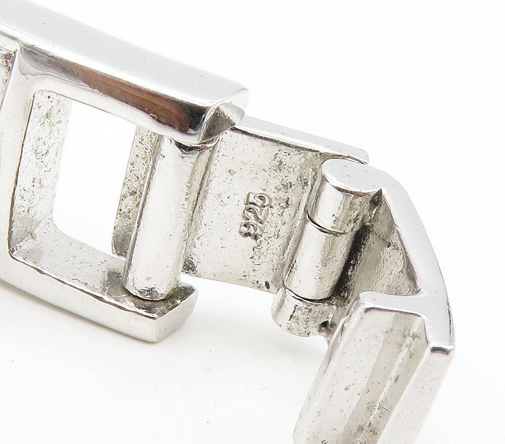 925 Sterling Silver  Shiny Cubic Zirconia Hinge Link Chain Bracelet  BT6467