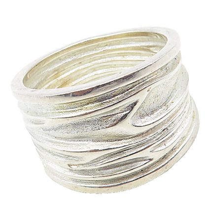 925 Sterling Silver  Vintage Shiny Textured Tapered Band Ring Sz 7  RG8963